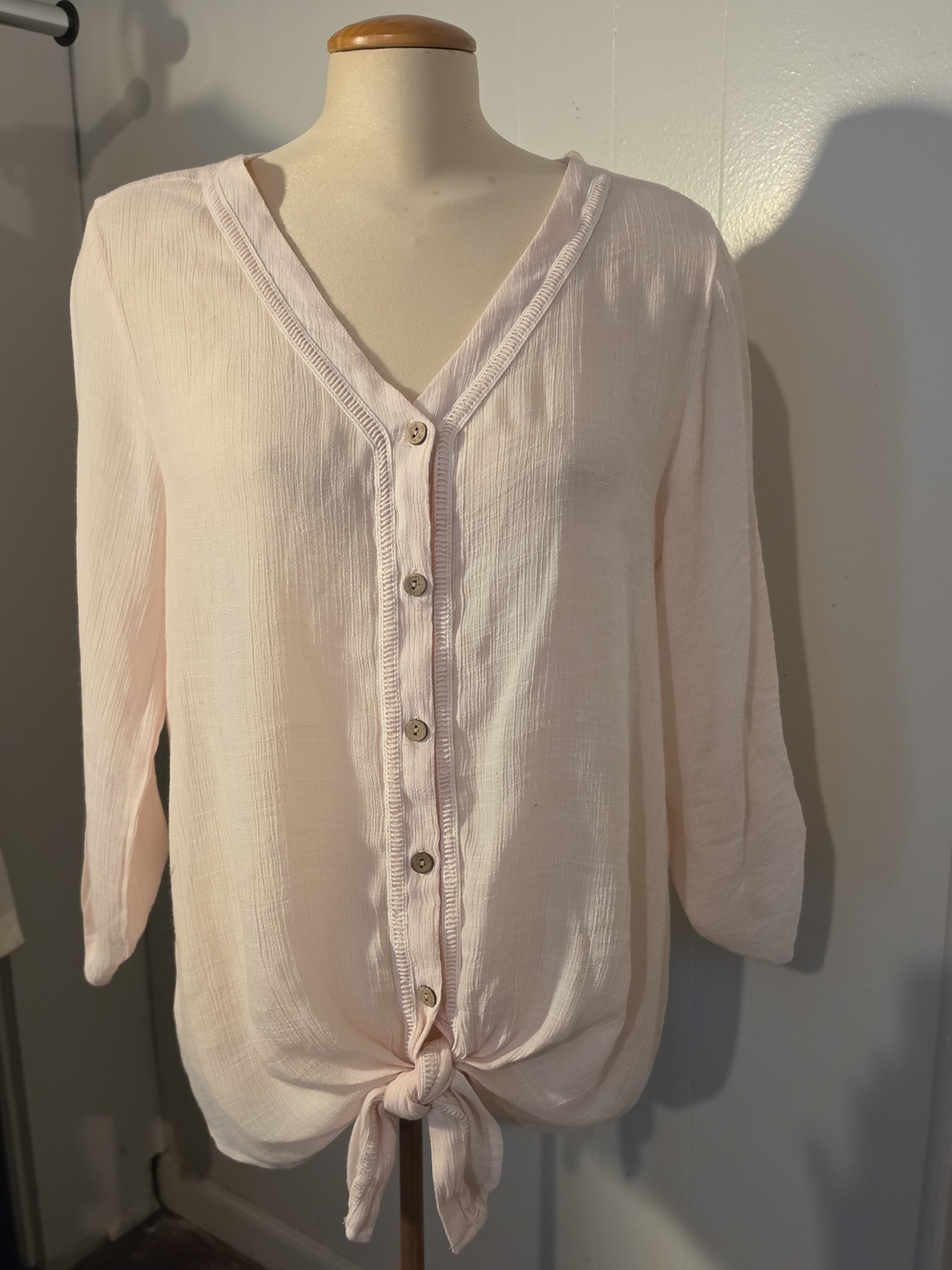 Alyx Light Pink Button-Front Tie Hem Blouse